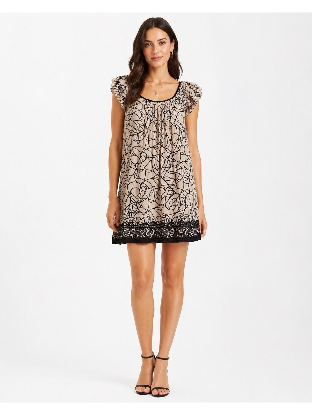 Max Studio Specialty Product Black Beige Flapper Style Dress SS Size Large